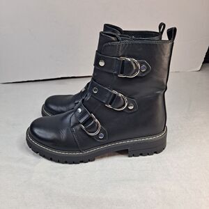 SO Cichlid Combat Boots Womens Sz 8M Black Faux Leather Grunge Moto Lug Sole